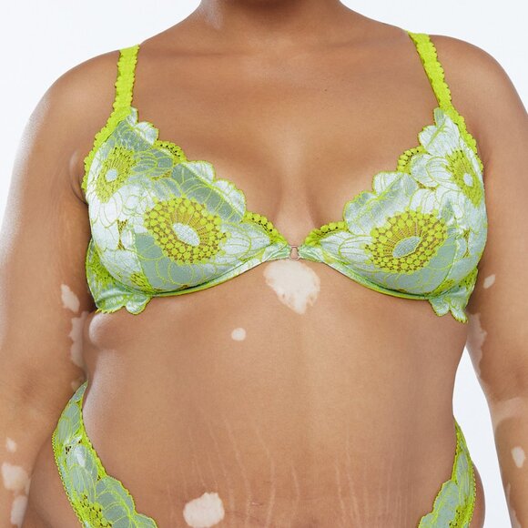 Savage x Fenty Perfect Poppies Unlined Lace Green Demi Bra 38D - Picture 1 of 8